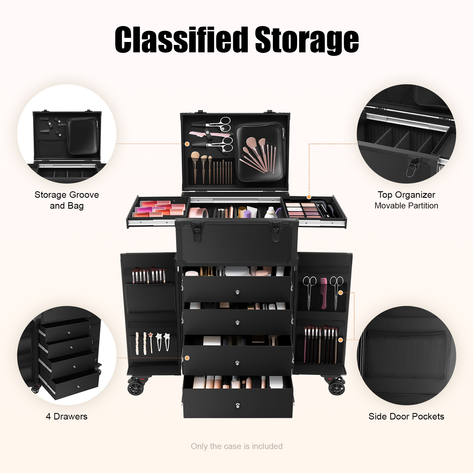 Beauty Works Makeup - Professional Makeup Case Rolling Aluminium Alloy