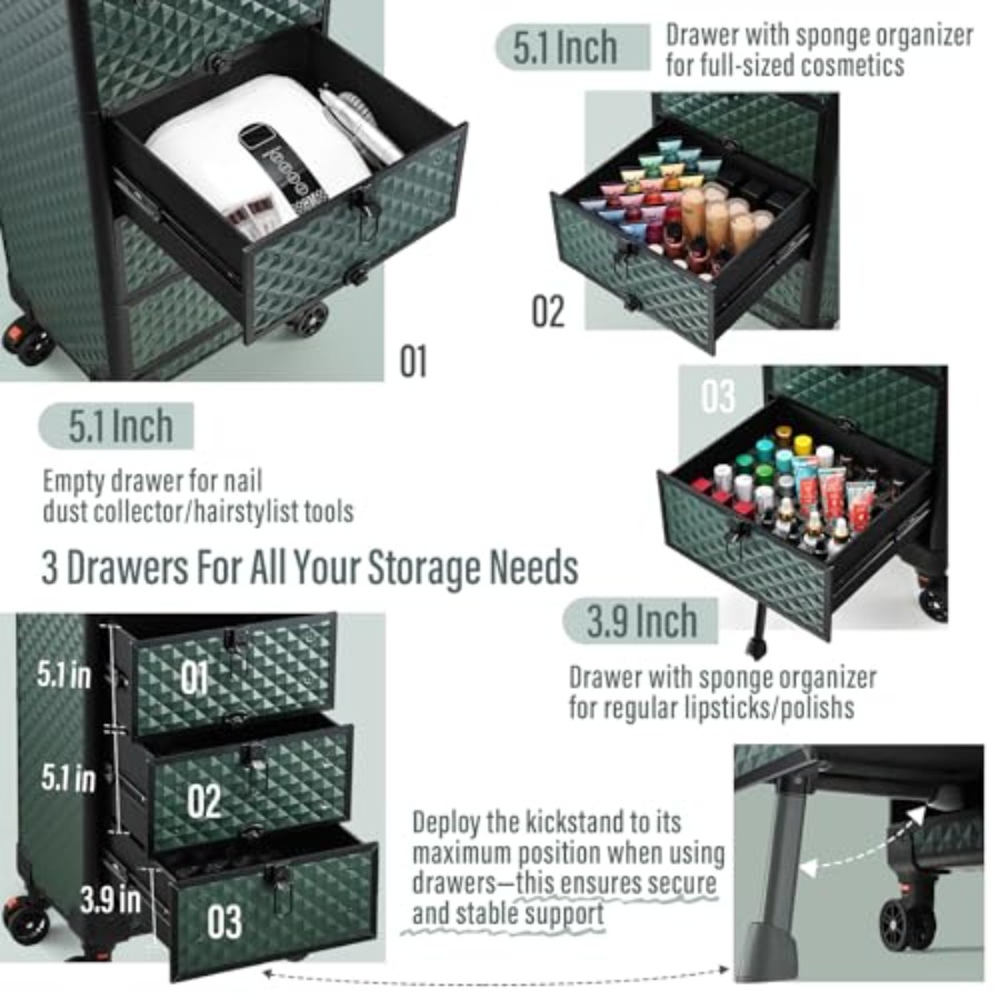 Nail Trolley Cart with 3 Drawe - Makeup And Beauty 评论和价格