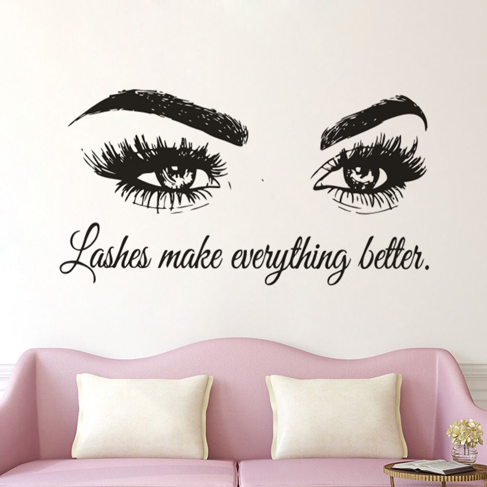 Eyelashes Vinyl Wall Decal Bea - Beauty Of Makeup Quotes 评论和价格