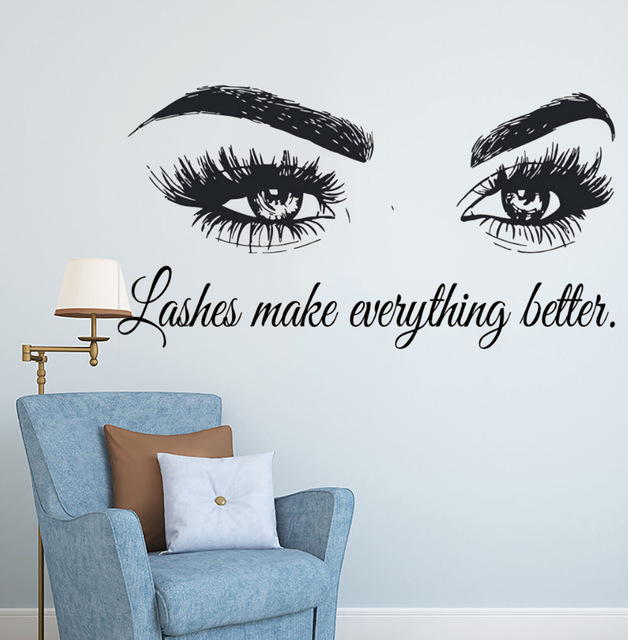Eyelashes Vinyl Wall Decal Bea - Beauty Of Makeup Quotes 评论和价格