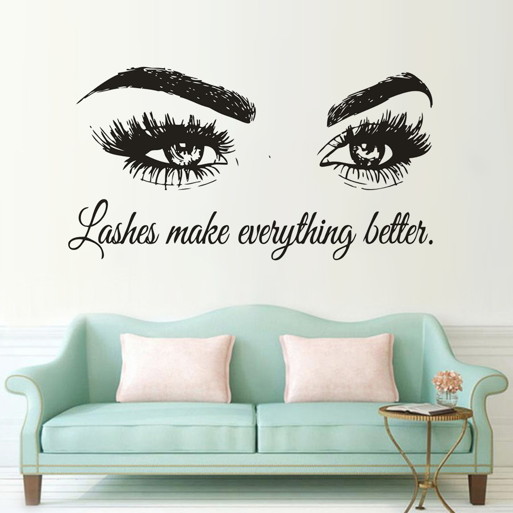 Eyelashes Vinyl Wall Decal Bea - Beauty Of Makeup Quotes 评论和价格