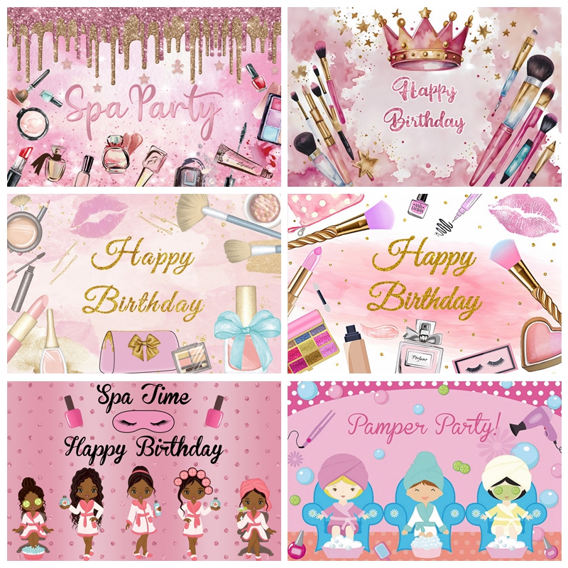 Spa Party Themed Backdrop for  - Beauty Makeup Girl Photo 评论和价格