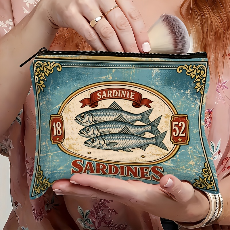 Retro Sardine Print Makeup Bag - Beauty Works Makeup 评论和价格
