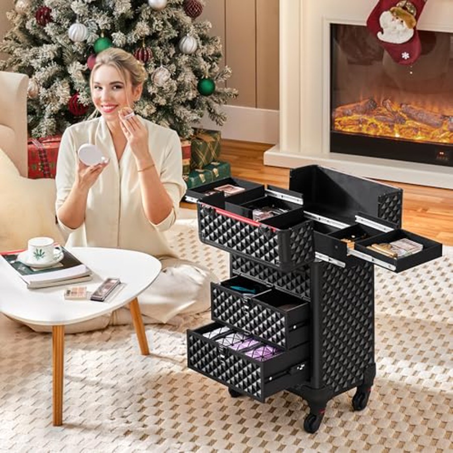 Rolling Makeup Train Case with - Makeup And Beauty 评论和价格
